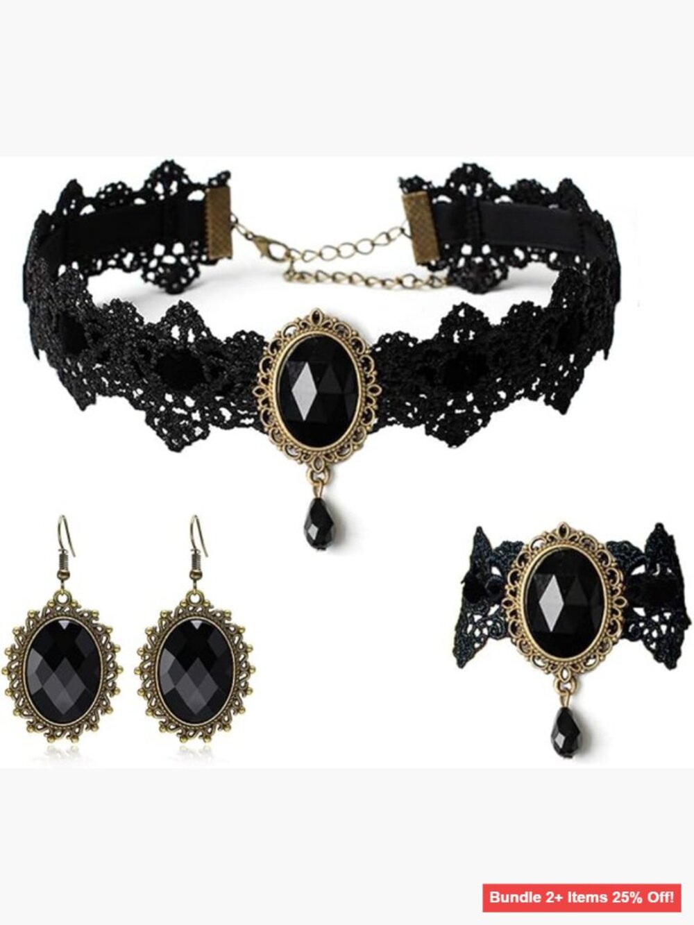 Gothic Victorian Jewelry Set with Adjustable Choker Necklace